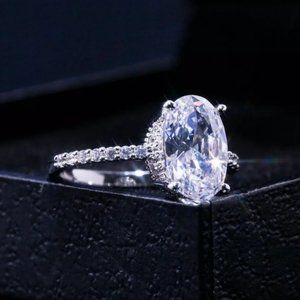 NEW 2CT Oval Cut Solitaire Diamond 925 Silver Ring